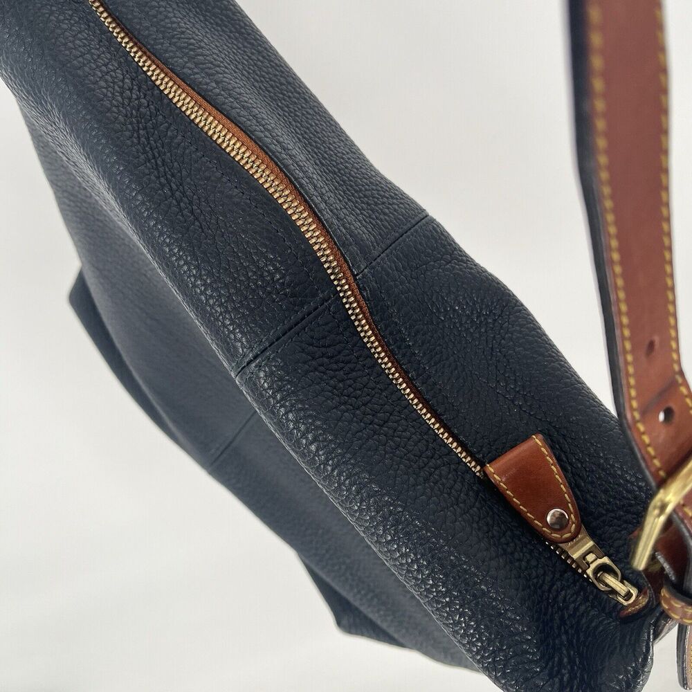 Dooney And Bourke Hobo Bag Pebbled Leather Black And Tan Shoulder Bag - Picture 9 of 16